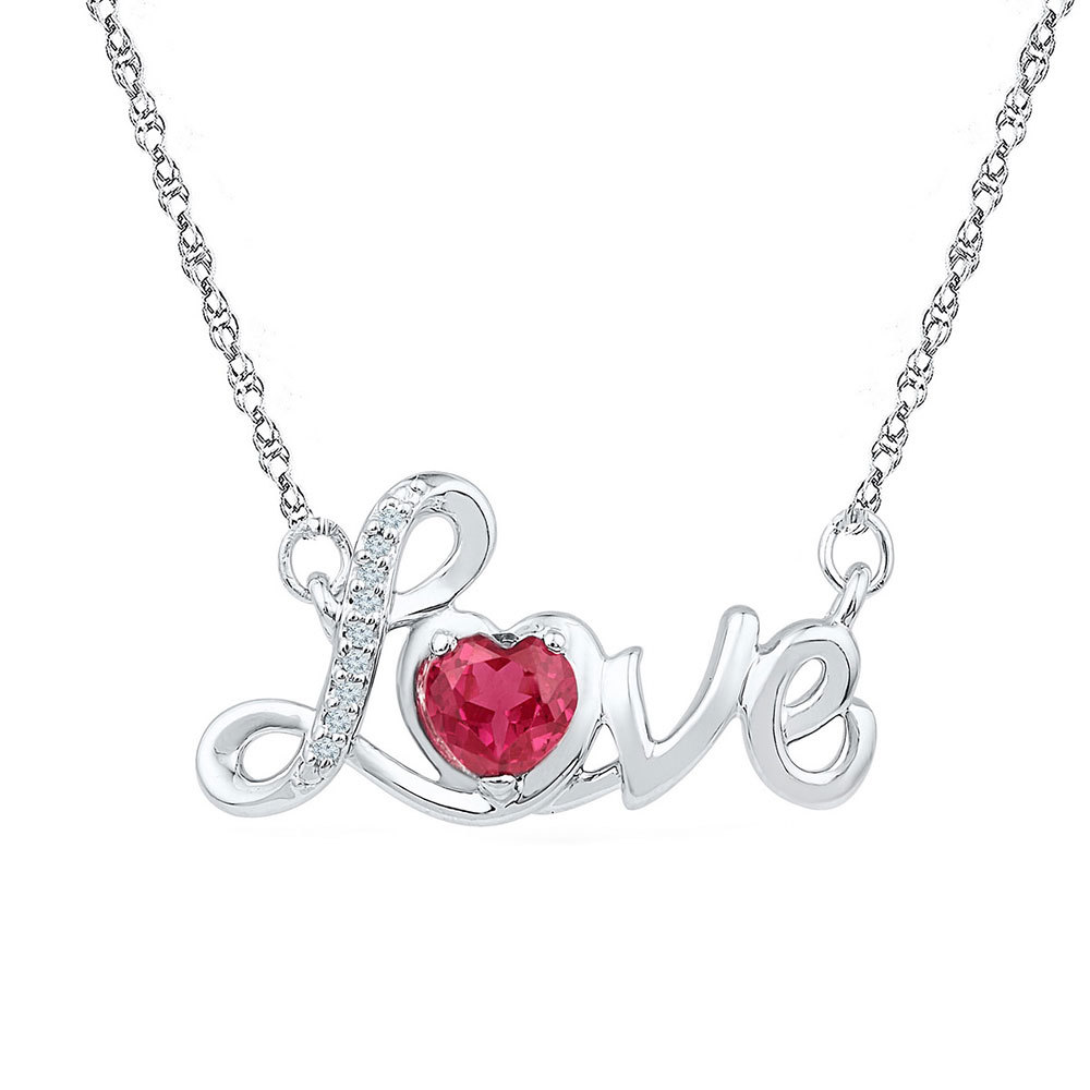 Primary image for Sterling Silver Womens Round Lab-Created Ruby Love Heart Necklace 1/2 Cttw