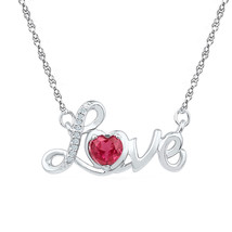 Sterling Silver Womens Round Lab-Created Ruby Love Heart Necklace 1/2 Cttw - £55.31 GBP