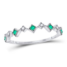 10kt White Gold Womens Round Emerald Diamond Square Stackable Band Ring 1/5 Cttw - £143.05 GBP