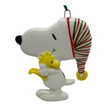 Vintage Peanuts Snoopy &amp;Pal WOODSTOCK Flat Ceramic Christmas Ornament UFS - $19.67