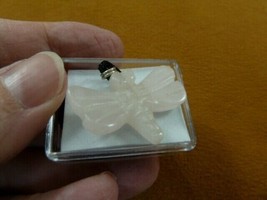 ann-drag-8) little pink Dragonfly gemstone carving PENDANT necklace Feti... - $12.19