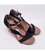 TOMS Women&#39;s Clarissa-7.5 US- Cork Wedge Buckle Black Ankle Strap Heels - $540.35 MXN