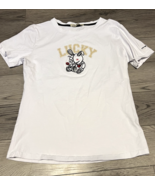 Lucky Charm Women&#39;s Size Large White Voodoo Stitched Bunny Tee - $24.18