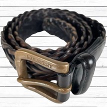 Vintage Mulberry Brown Leather Braided Leather Belt Brass Buckle Brown Mens 36&quot; - £51.31 GBP