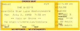 Vintage B-52&#39;s Ticket Stub Juillet 2 1990 Pittsburgh Pennsylvania - £35.56 GBP