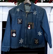 Northcrest Womens Denim Jacket Sz XL Shirt Snowflake Winter Embroidered ... - $43.87