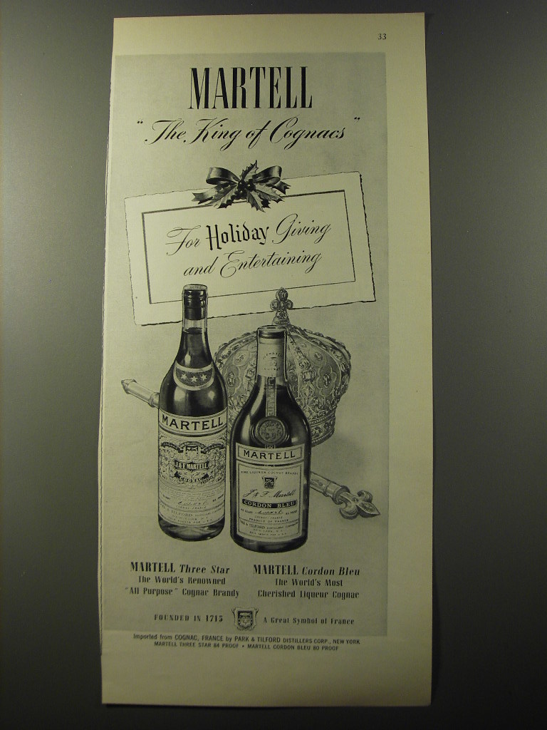 1953 Martell Cognac Ad - Martell The King of Cognacs - £13.91 GBP