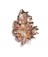 Copper Leaf Pearl Flower Brooch Pin Wedding Jewelry vintage cubic zircon... - £5.09 GBP