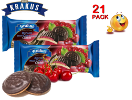 21 PACK Biscuits with Chocolate CHERRY 135gr Cookies KRAKUS Made in Poland - $65.33