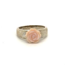 Vintage Sterling Signed WK Whitney Kelly Carved Rose Flower Seashell MOP Ring 8 - £35.72 GBP