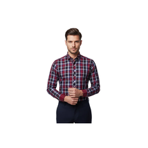 Men Makrom Turkey Soft Cotton Shirt 5403-02 English Plaid Wine Blue Slim Fit New image 4