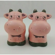 Vintage Hand Painted Pink Cows Salt &amp; Pepper Shakers - £6.12 GBP