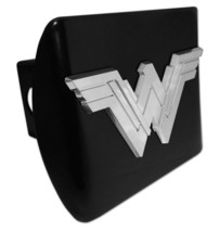 WONDER WOMAN CHROME STACKED LOGO ON BLACK USA MADE TRAILER HITCH COVER - £59.51 GBP