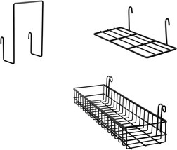 Black) Friade Wall Grid Panel Hanging Basket With Hooks, Bookshelf, Display - $588.67 MXN
