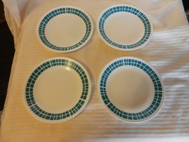 Set of 4 Corelle Green and White Dessert Plates 6.75&quot; diameter - £40.21 GBP