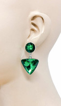 1.75&quot; Long Glass Forest Green Crystal Post Earrings Pageant Evening Casu... - $12.40