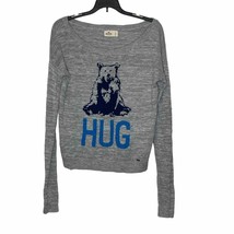 Hollister Sweater Size Small Gray Bear Hug Cotton Blend Womens LS Knit - £11.77 GBP