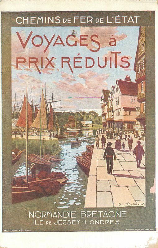 Normandy France Travel Poster Style Art C-1910 Postcard 21-6353 - $8.51