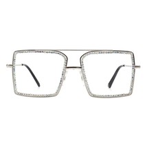 Women&#39;s Clear Lens Glasses Square Metal Frame Rhinestones UV Blue Light Filter - £12.63 GBP