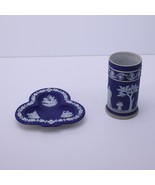Wedgwood Dark Blue 2 Piece Lot Spill Vase 4&quot; and Club Trinket Tray - $59.25 CAD