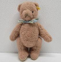 Vintage 8&quot; Steiff Jointed Brown Teddy Bear with Ear Button/Tag Blue Ribb... - $98.95