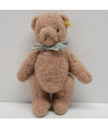 Vintage 8&quot; Steiff Jointed Brown Teddy Bear with Ear Button/Tag Blue Ribb... - £77.63 GBP