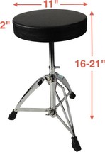 Drum Throne Chrome Double Braced Adjustable Round Swivel Seat Stool - £47.73 GBP
