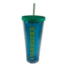 RARE 2014 Starbucks Clear Teal Blue And Yellow Summer Venti Cold Cup Tumbler - $18.22