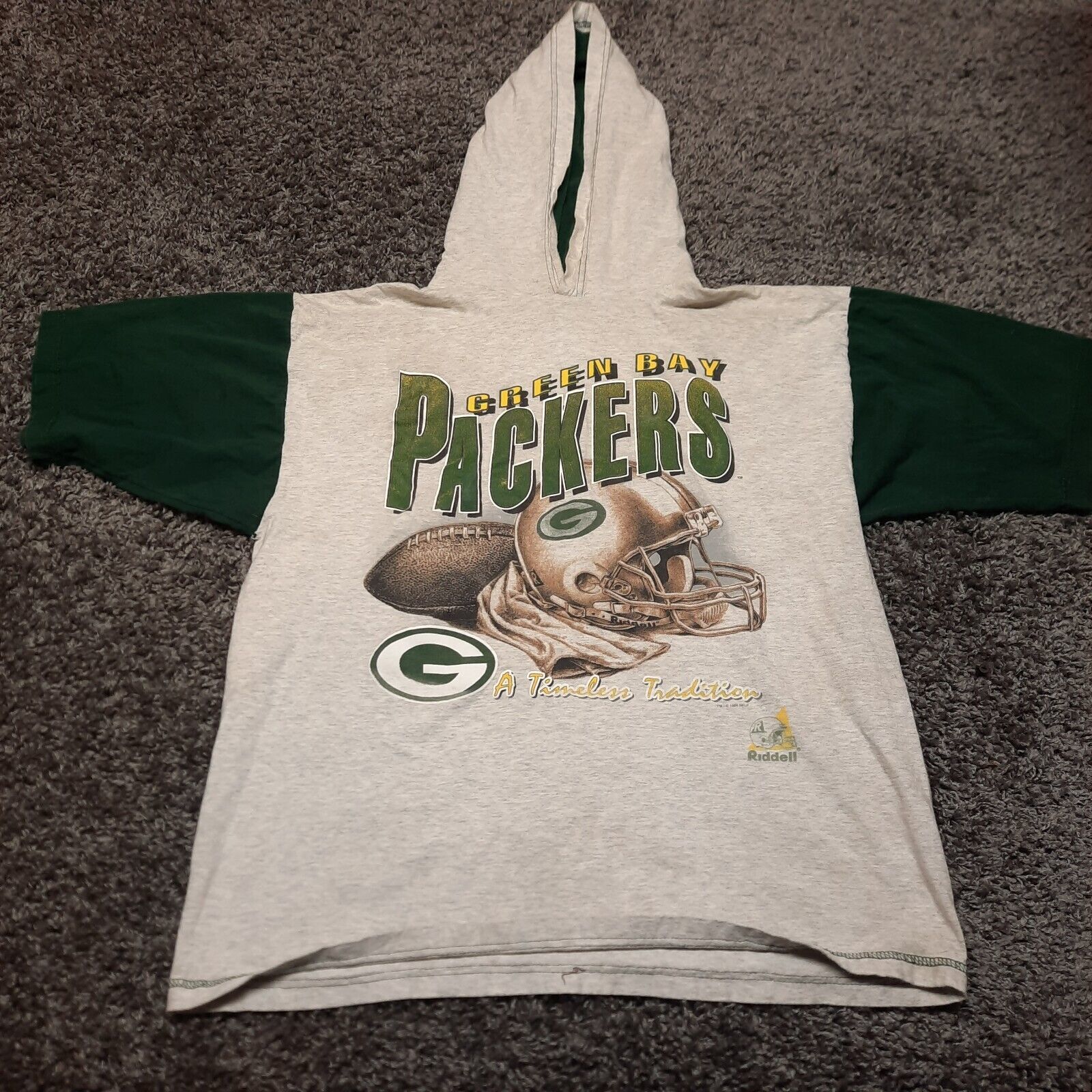 Primary image for Vintage Green Bay Packers Shirt Adult XL Gray Hooded 1996 90s NFL Riddell