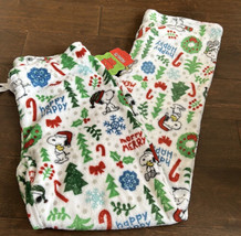 Peanuts womens Christmas Snoopy Plush Pajama Pants New XL Snowflakes - £23.24 GBP