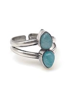 Tanvi Collection Adjustable Ring Silver Double Teardrop Amazonite - $288.25 MXN