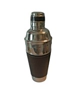 Vintage Stainless Steel and Brown Leather Cocktail Shake with Strainer I... - £22.06 GBP