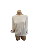 TED BAKER Cotton Blend Pullover Top with 3/4 Sleeves Edged with Floral S... - $44.00