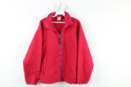 Vintage 90s LL Bean Womens Medium Distressed Script Spell Out Fleece Jacket USA - £34.87 GBP