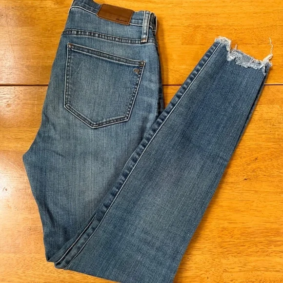 Madewell Sz 26 High Rise Skinny Jeans Distressed Medium Wash Raw Hem Stretch Item image 10
