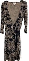 Ann Taylor LOFT Women Size 10 Floral Print True Wrap Dress Knee Length Black - £14.51 GBP