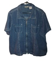 Vntg Faded Glory Womens  Y2K PLUS Top Blue Denim Zip 100% Cotton 26W/28W... - $27.23