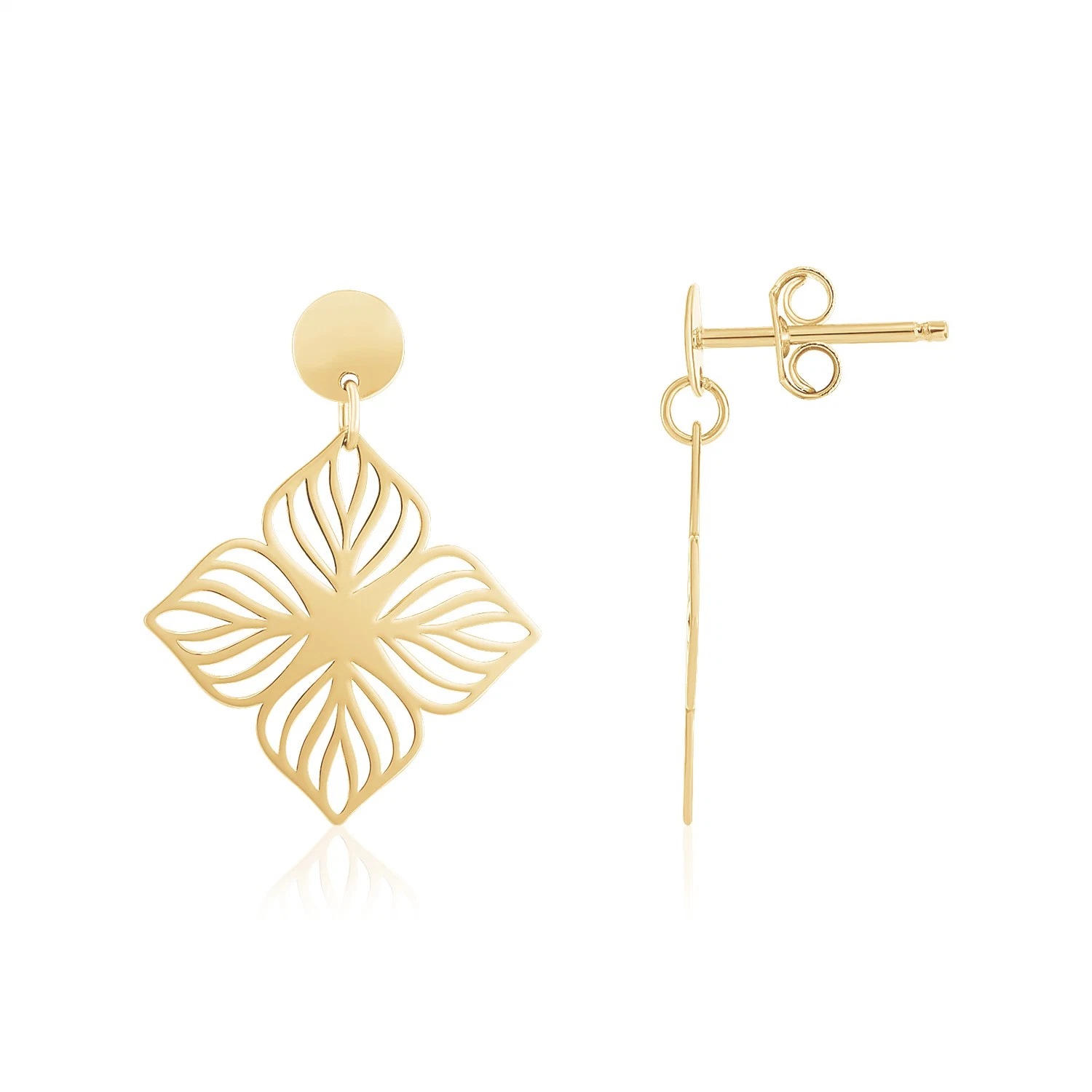 14K Gold Flower Cutout pierced Drop Earrings,1 pair, yellow, jewelry, fl... - €194,91 EUR