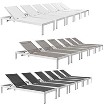 6 Outdoor Lounge Sun Chairs Black, White, Gray Textilene Mesh Brushed Aluminum - £949.10 GBP+