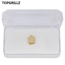 TOPGRILLZ Hip Hop Teeth Grillz Pure Gold Color Plated Single Cap MiPave CZ Cubic - £10.06 GBP