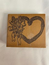 Wooden Handle Rubber Stamp Heart with Flower Design - £4.74 GBP