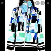 Erin London Geometric Art Deco Drive Full Zip Up Athletic Blazer Petite ... - $43.70