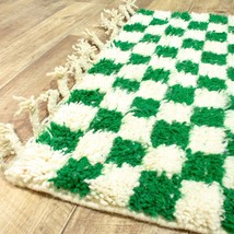 Green rug Runner, Checkered Morrocan Rug Wool Moroccan Rug, Checked Moroccan Rug - £196.33 GBP
