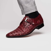 Luigi Genuine Caiman Crocodile Dress Monk Strap Shoes Wine image 8