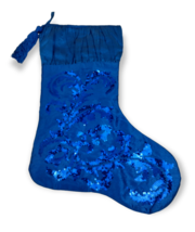 Blue Sequined 17 inch Christmas Stocking with Tassel   No 2 - £10.23 GBP