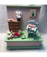 Handcrafted Wooden Cat-Themed Music Box With Rocking Chair &amp; Yarn Scene - $27.59