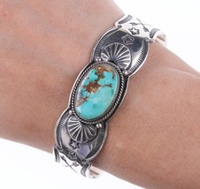 6.75&quot; Gary Reeves (1962-2014) Navajo heavy stamped silver and turquoise bracelet - £469.77 GBP