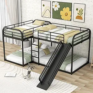 Merax L-Shaped Full Over Full and Twin Over Twin Metal Bunk Bed with Sli... - $906.99