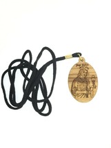 Santa Barbara Olive Wood Oval pendant Medal Necklace Cord Handmade Jerusalem - £7.78 GBP