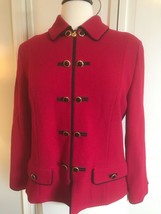 ST. JOHN Womens Red Santana Knit Sweater Jacket Military Style Gold Butt... - £116.50 GBP